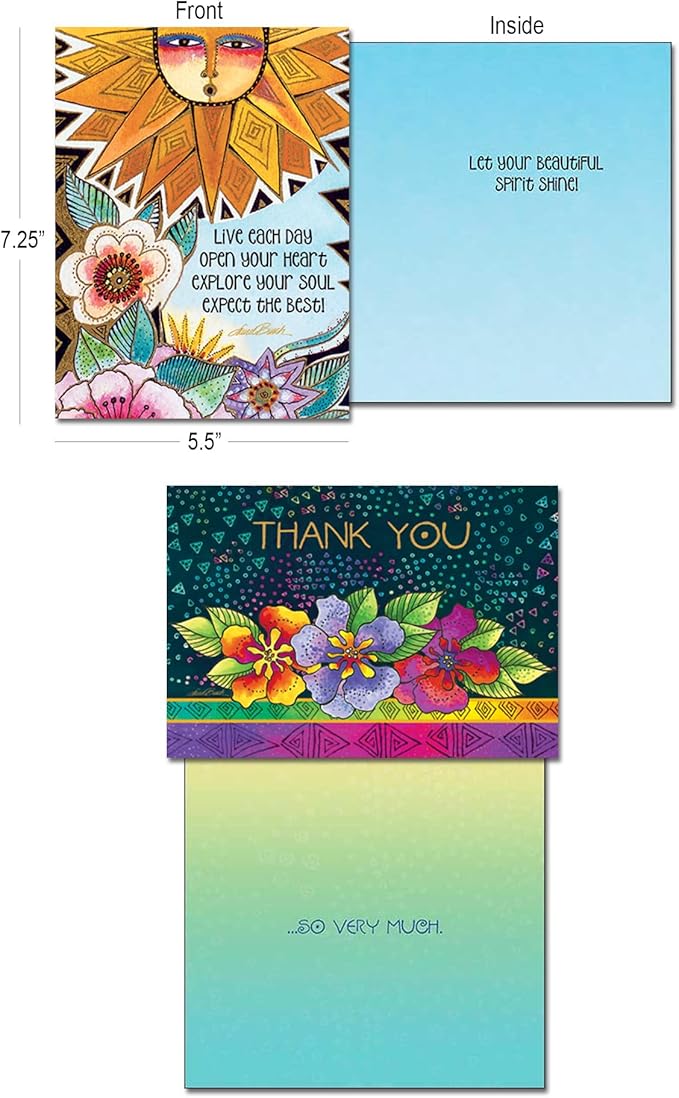 Leanin' Tree The Brilliant Colors of Laurel Burch Greeting Cards Assortment Box, Made In USA, 20 Assorted Cards with Envelopes All Occasion, Cute Stationery Set for Women with Bright Stunning Artwork