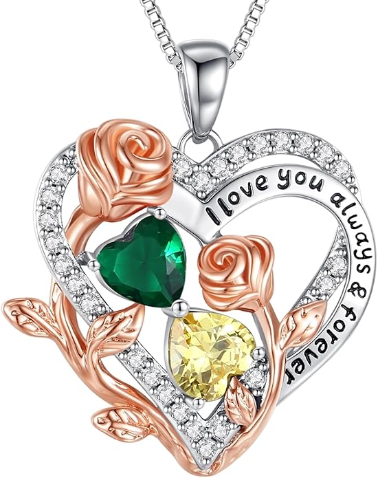 I Love You Birthstone Necklace, 925 Sterling Silver Heart Pendant with CZ Diamond Stones, Birthday Gifts for Women, Romantic Gift for Wife, Girlfriend, Her, Anniversary, Valentine's Day, Christmas