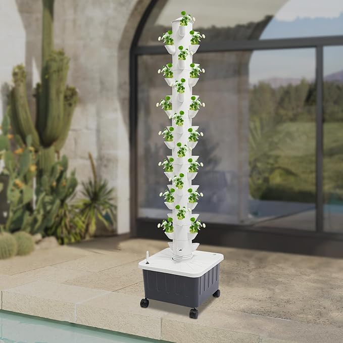 LOYALHEARTDY Hydroponics Growing System Kit, Vertical Hydroponic Tower with Water Pump & Wheels, 15 Layer 45 Plants Sites Indoor Gardening System for Vegetable, Strawberries, Lettuce