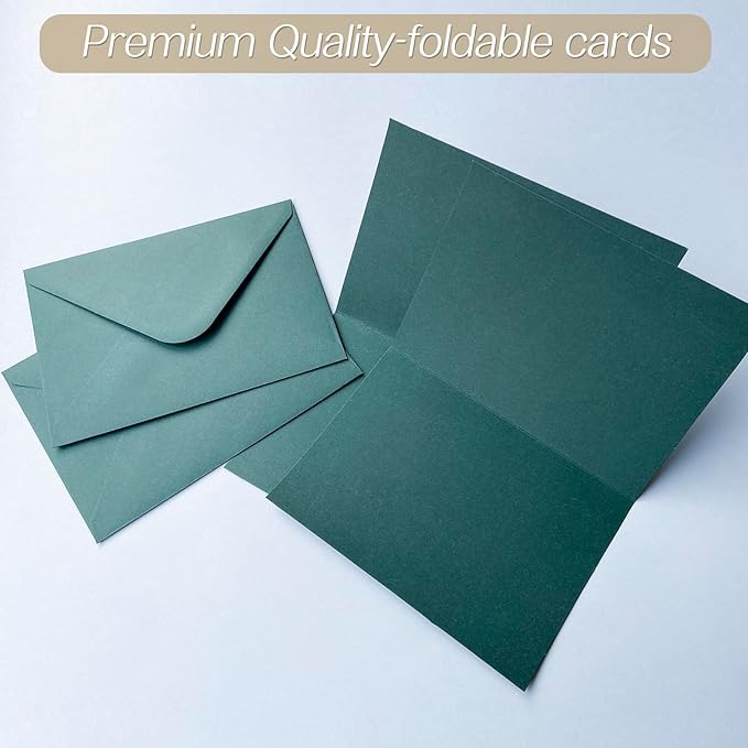 50 Pack Blank cards and envelopes,A7Self-Adhesive Envelopes with aestheticsFold Cards 5x7 for Wedding, GreetingCards, Baby Shower, Letter Mailing.(Navy & Forest Tones)