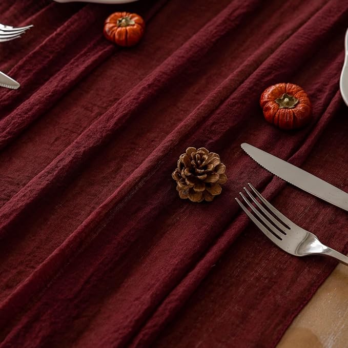 Keketoarrange 3pcs Burgundy Table Runner Valentines Decor Red Cheesecloth Gauze 120 Inch 10 FT Rustic Boho Cheese Cloth Runner for Wedding Baby Bridal Shower Party Long Sheer Spring Home Decorations