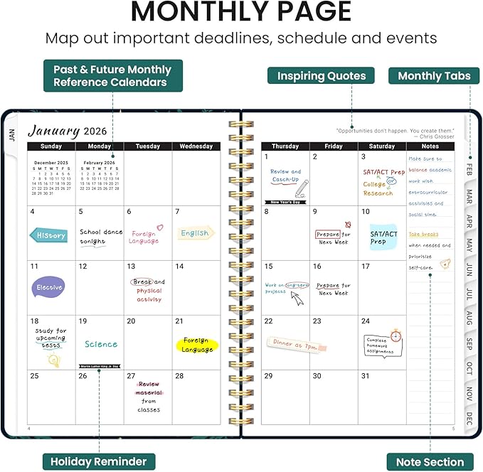 2026 Planner, Weekly and Monthly Calendar Planner for Women, Jan 2026 - Dec 2026, Hardcover Planning Agenda book with Tabs, Spiral Bound, Inner Pocket, Perfect for School Office Supplies, 6.3" x 8.5" - Enchanted Wings