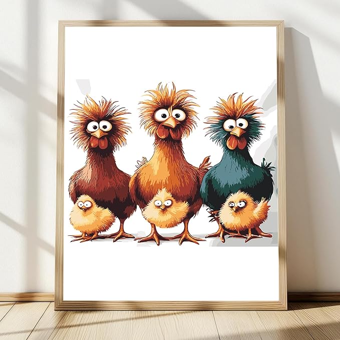 Paint by Numbers Kit for Adults Beginners,Abstract Three Chickens Frameless Beginner DIY Acrylic Watercolor Oil Painting,Animal Digital Painting for Home Wall Decoration and Gifts (16x20 inches)
