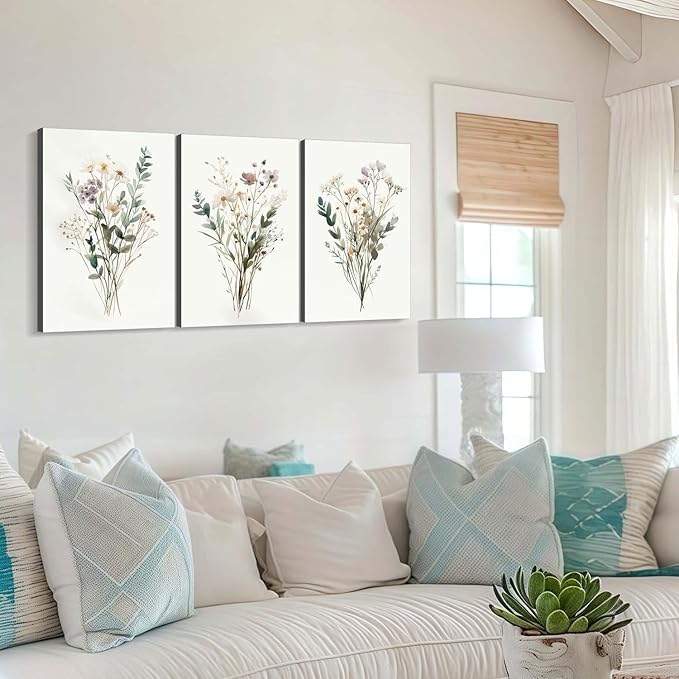 3pcs Framed Plants Flowers Wall Art Decor Canvas Print Nature Style Farmhouse Picture Poster Gallery Bedroom Living Room Studio Kitchen 16x24 Inch Ready to Hang