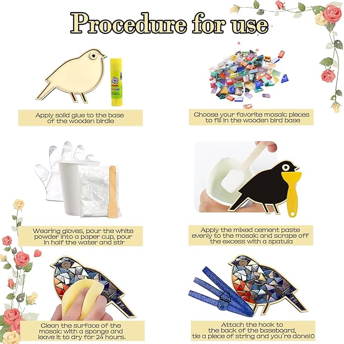 TATREBCRE DIY Mosaic Kit for Adults & Kids – Feather, Bird, Cat & Heart Designs – Christmas Gift Arts and Crafts Kit with Grout & Tools – Easy Mosaic Craft for Beginners (Colorful Bird)