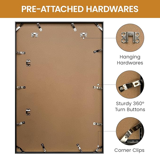 18x27 Aluminum Metal Picture Frame,Tempered Glass Gold Photo Frame 18x27 for Family Photo,Posters,Art,Document to Wall Mount