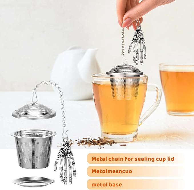 3 Sets Tea Infusers Steeper for Loose Leaf Tea Holder Stainless Steel Tea Ball Mesh Strainer Filters with Drip Trays and Pendant(Horrible Style)