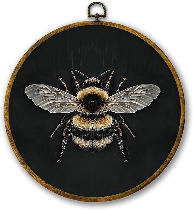 Mcehtle Vintage Bee Wall Art Decor, Moody Honey Bee Cottagecore Framed Canvas Prints 10x10, Dark Academia Insect Round Wall Hanging Artwork Decorations for Gallery Bedroom Living Room