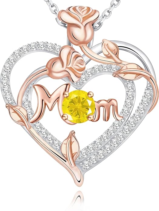 Mothers Day Gifts for Mom - Rose Heart Necklaces for Women, 925 Sterling Silver Birthstone Jewelry to My Wife Necklace, Birthday Gifts for Mother Grandma Girlfriend Her