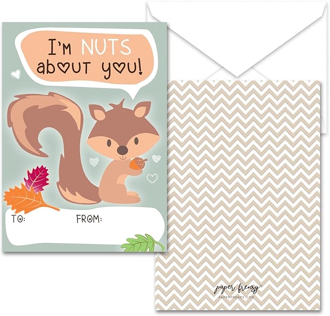 Paper Frenzy Woodland Animals Themed Valentines - 25 pack WITH ENVELOPES