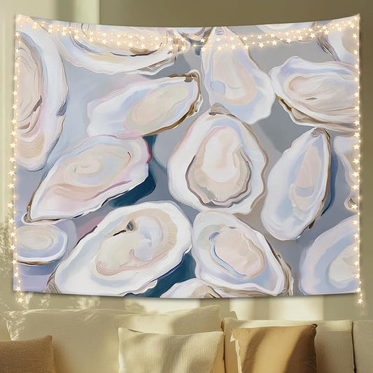 STHTTSW Coastal Beach Tapestry, Coastal Beachy Tapestries Wall Blanket, Sea Oyster Shell Ocean Tapestries Wall Hanging Decor for Beach Bedroom House Cabin Kitchen, 50x60 Inch