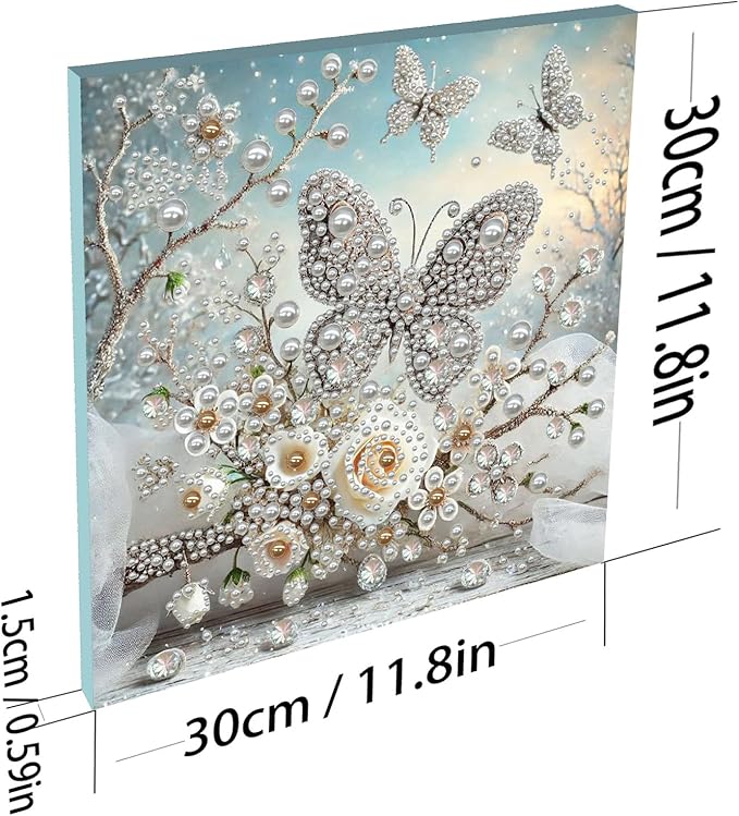 DIY Pearl Painting Kit with Wooden Frame, 3D Plastic Pearl Gemstone Ocean Art Craft for Adults Beginners, Diamond Art Kits for Adults, Home Wall Decor Ready Gift for Women(Butterfly Garden)(30*30cm)