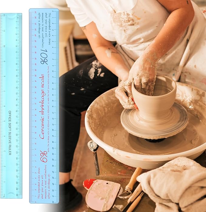 2 Pcs Ceramic Shrinkage Scale Ruler, Ceramic Measuring Ruler Clay Sculpture Ceramics Measuring Rulers Pottery Tool Rulers Flexible Straight for Carving Shaping Clay Sculpture Modeling