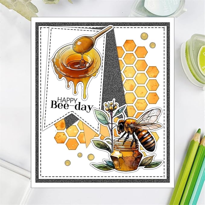 Honey Wooden House Stamps and Cutting Dies for Card Making DIY Transparent Silicone Clear Stamp and Metal Die Cuts Sets for Scrapbooking Paper Greeting Cards Decor Seals Craft Supplies