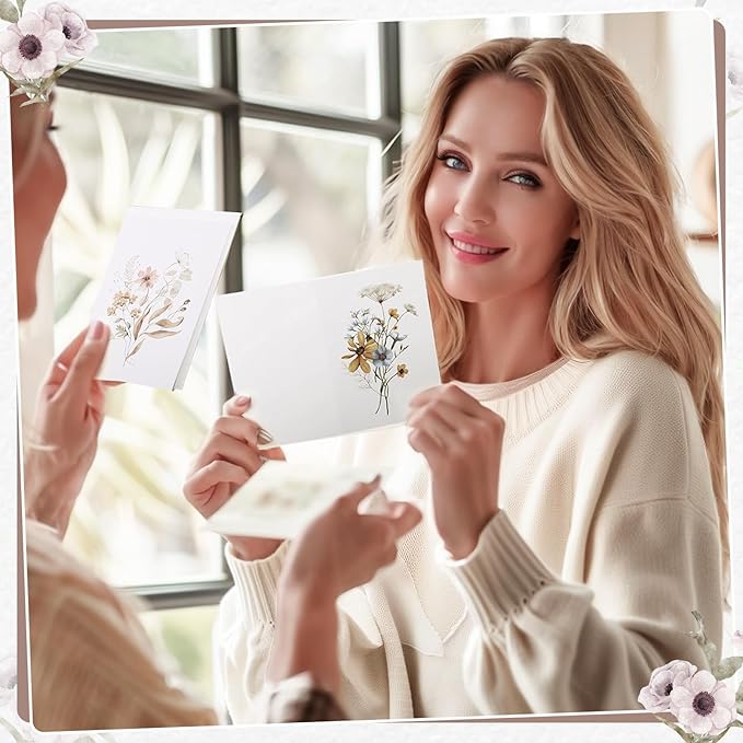 Blank Cards and Envelopes, 40 Pack Blank Note Cards 4x6 in Elegant Floral Greeting Card with Sealing Stickers, Note Card and Envelopes Stationary Set for All Occasions (10 Floral Designs)