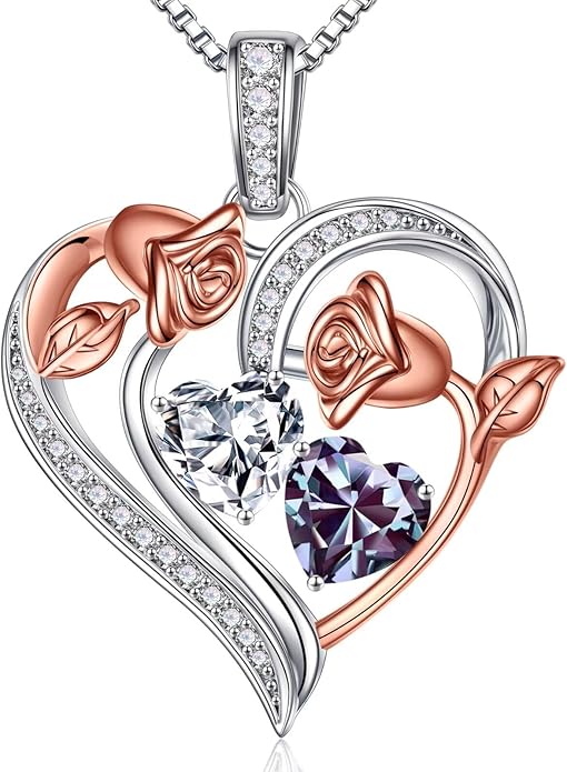 Iefil Christmas Gifts for Women Wife - 925 Sterling Silver Rose Heart Necklace, Stocking Stuffers for Women, Anniversary Birthday Gifts for Wife Girlfriend Mom