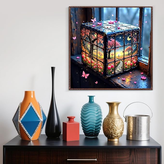 Flower Butterfly Tree Diamond Painting Kits for Adults, 5D Diamond Art Kits for Adults Beginners, DIY Full Round Drill Diamond Dot Painting Gem Art Kits for Adult, Home Wall Decor 13.8x13.8 Inch