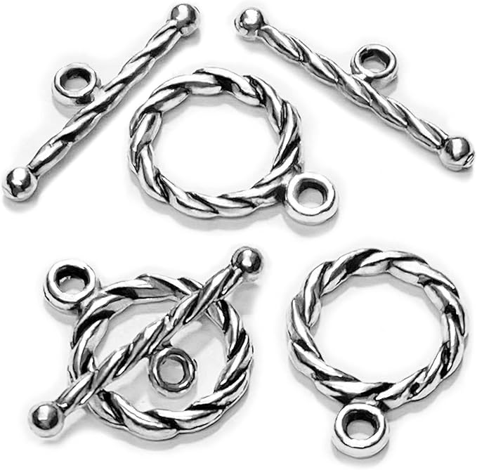 Silver Clasp Toggle Swirl Clasps Toggle Findings for Necklace Making kit 100 Set