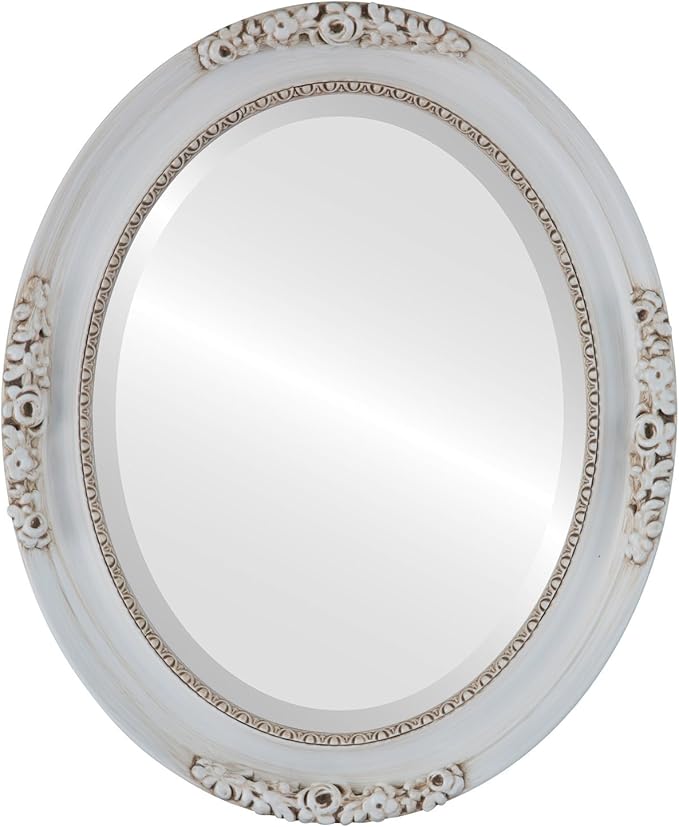 OVALCREST Oval Beveled Wall Mirror for Home Decor - Versailles Style - Antique White - 24x28 Outside Dimensions