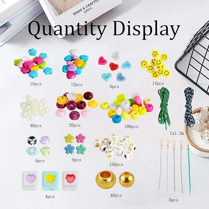 Pony Beaded Keychain Making Kit for Girls Women, 421 Pcs Personalized Jewelry Making Kit for Bag With Heart Flower Letter, DIY Key Charms Charm Supplies Crafts Accessoriess for Birthday Christmas