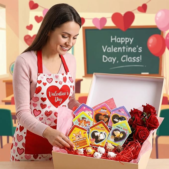 Zhanmai 48 Pcs Dog Valentine's Day Gifts Card and Dog Cat Resin Figurines Miniature Puppy Heart Greeting Card for Valentine Party Favors Exchange Prizes Gifts (Novel)