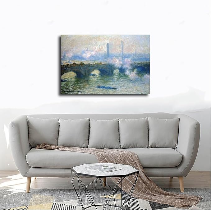 CFIOZYOS 40+ Monet Famous Print Posters Waterloo Bridge, London by Claude Monet Impressionism Canvas Poster Wall Art Print Bedroom Decor Office Room Kitchen Decor Gift Frame 20×30inch(50×75cm)