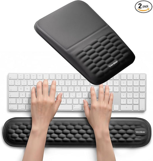 Vaydeer Wrist Rest for Computer Keyboard & Mouse Pad Set – Black, Ergonomic Memory Foam Wrist Support, Non-Slip Keyboard Wrist Rest & Soft Mouse Pad for Typing Comfort & Wrist Pain Relief