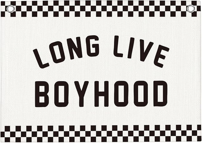 Black and White Checkered Long Live Boyhood Boys Room Playroom Wall Decor Vintage Sports Decor for Nursery Playroom Kids Bedroom Dorm Toddler Decorations 22x28 Inch