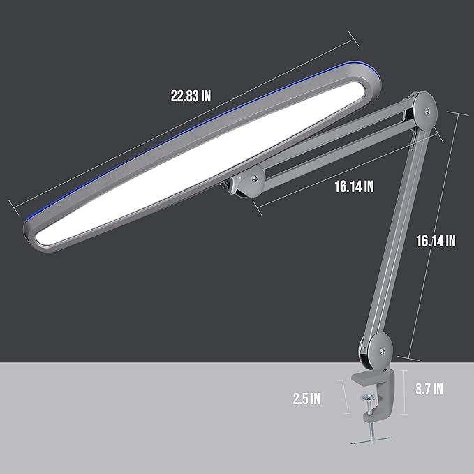 Neatfi XL 2,200 Lumens LED Task Lamp, 24W, 117 SMD LEDs, 23-Inch Ultra-Wide, 4 Brightness Levels, 3 Light Modes, Dimmable, Eye-Caring, Glare-Free (CCT with Clamp, Silver)