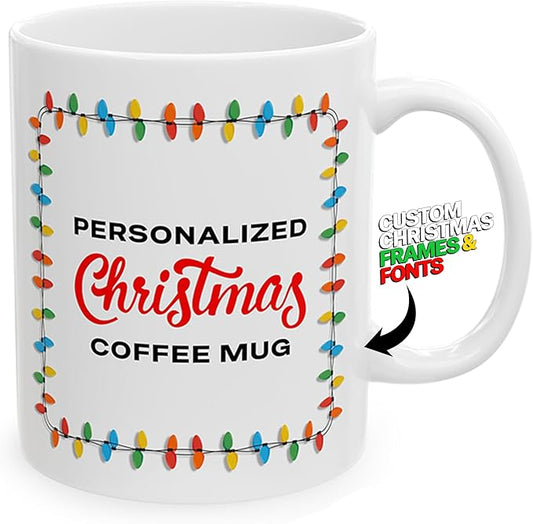 Personalized Christmas Mugs – Custom Photo & Name Holiday Coffee Cup, 11 to 15oz Ceramic Hot Cocoa & Coffee Mug (White, 11oz)