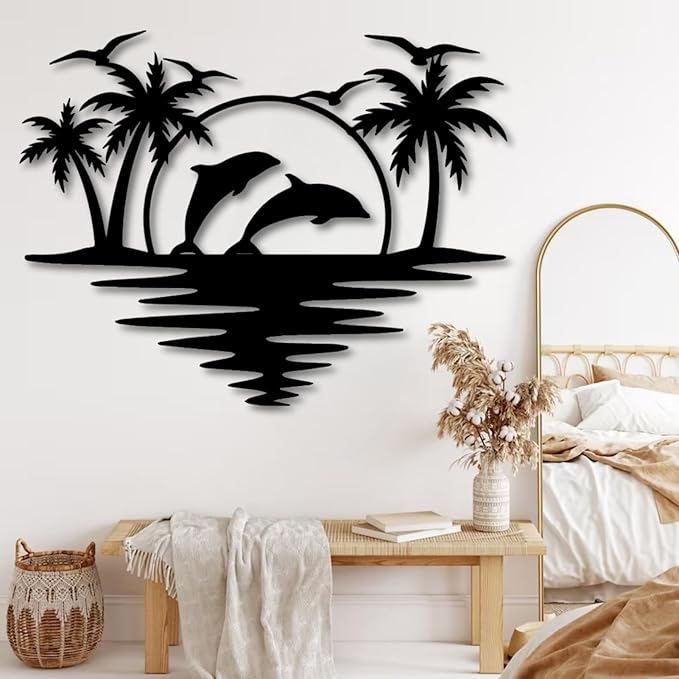 Palm Tree Metal Wall Decor,Palm Tree Outdoor Wall Art,Tropical Palm Tree Wall Decorations for Living Room,Outdoor Wall Decorations for House(28"×22",Black)