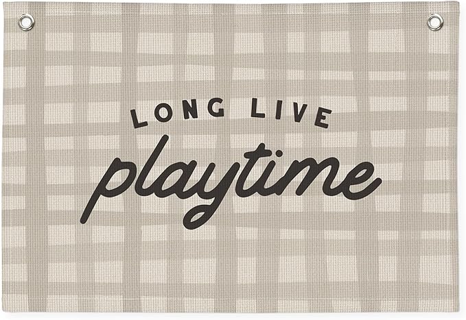 Playroom Decor, Play Room Wall Decor, Long Live Playtime Linen Banner Wall Hanging, Boho Beige Banner Flag Decor for Nursery Boys Room 20x30