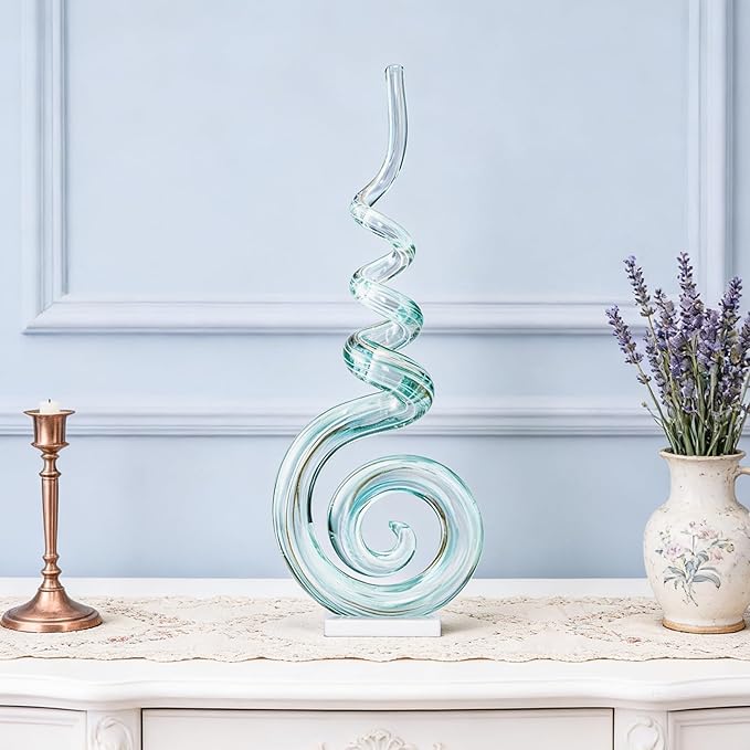 15" Tall Hand-Blown Murano-Style Glass Sculpture Statues Art Ornament Statue Figurines Home Decor Accent Piece Coastal Ocean Nautical Home Decor,Shelf,TV Stand,Tabletop Centerpieces,Wonderful Gift