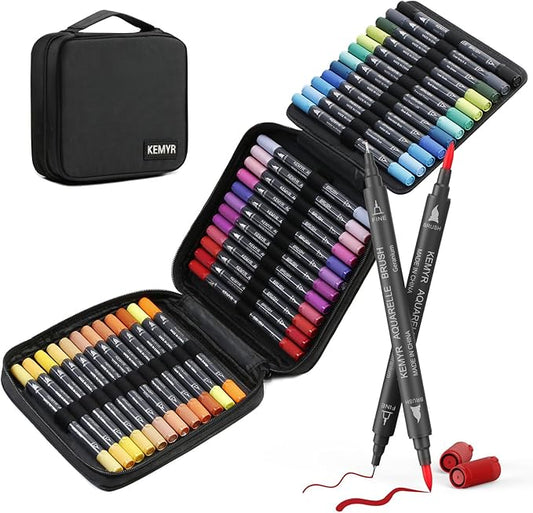 Markers for Adult Coloring Books: 36 Color Dual Tip Fine & Brush Pens - Water-Based Coloring Marker for Adults Drawing Sketching Bullet Journal Writing Lettering No bleeding