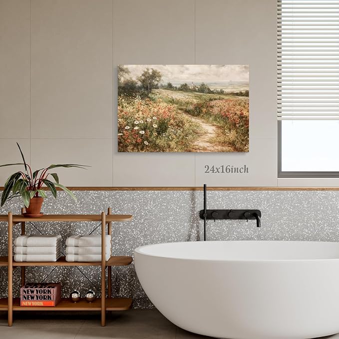 LLEEMPI Framed Vintage Wildflower Wall Art, Country Botanical Wall Decor, Floral Meadow Nature Canvas Painting, Rustic Farmhouse Poster Print for Living Room Bedroom Bathroom Office 12x16 Inch