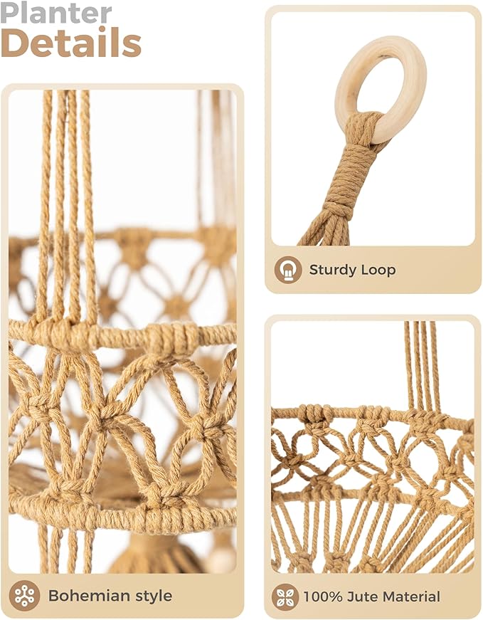 Leaf&lull Macramé Plant Hanger Indoor 3-Tier Hanging Planters for Indoor Outdoor Plants Boho Hanging Plant Holder Woven Plant Basket Decorative Haning Flower Pot Holder for Home Decor