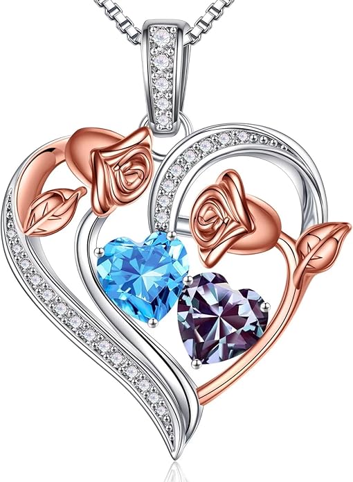 Iefil Christmas Gifts for Women Wife - 925 Sterling Silver Rose Heart Necklace, Stocking Stuffers for Women, Anniversary Birthday Gifts for Wife Girlfriend Mom