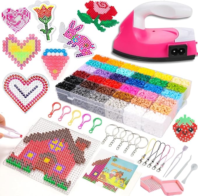 Fuse Beads Kit for Jewelry Making - 2000 Pcs Melty Beads and Iron Set with Storage Box, Create Bracelets, Keychains, Pixel Art, Complete Crafts for Ages 13+ Girls & Boys Birthday Christmas Gifts