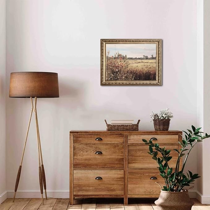 Uniro Vintage Wildflowers Wall Art for Bedroom Decor, Rustic Farmhouse Wall Decor Autumn Countryside Wall Painting Canvas Prints Landscape Oil Painting Fall Wall Decor Vintage Art Pictures for Bedroom Bathroom Kitchen Decor( 8" x 10"-UNFRAMED)