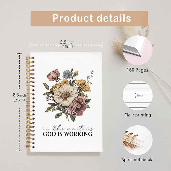 Bible Journal for Women,Bible Journal,Prayer Bible Supplies Journal,God is Working Vintage Floral Church Notes Notebook,Bible Study Journal for Women,Spiral Faith Notebook for Bible Notes & Prayer A5 5.5x8.3"