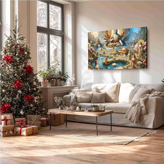 Biblical Scene Wall Art Religious Wall Decor Messiah on Throne Print Sacred Landscape Poster Vintage Oil Painting Christmas Print Indoor Decor for Home Church Chapel Prayer Room Meditation Space