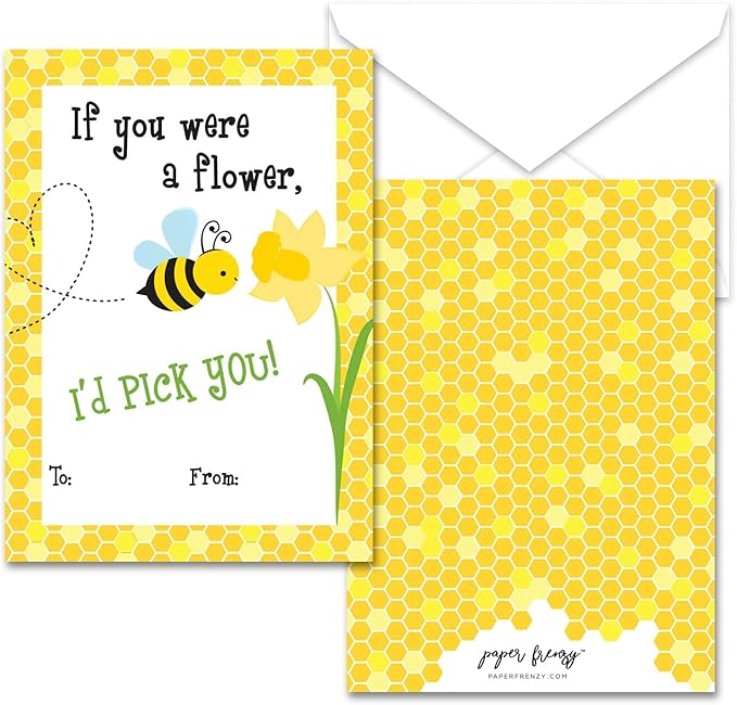 Paper Frenzy Bumble Bee Themed Valentines - 25 pack WITH ENVELOPES