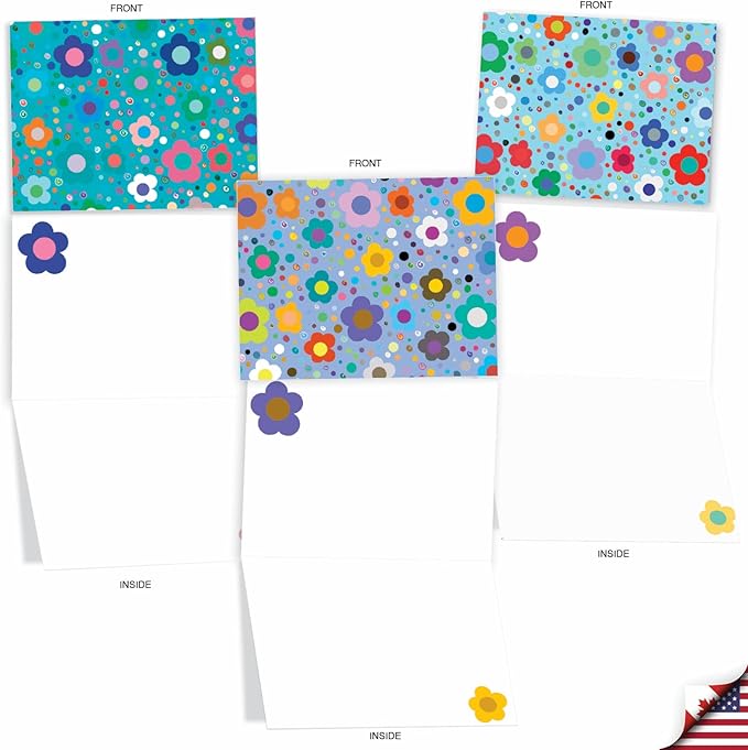 The Best Card Company - 10 Assorted Flower Cards Blank for Women (4 x 5.12 Inch) - All Occasion Floral Greetings Boxed - Flower Power M2357OCB