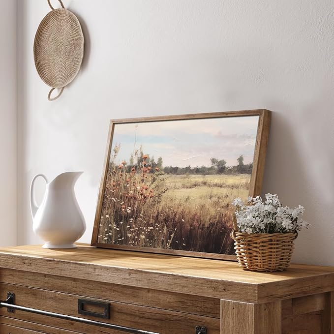 Uniro Vintage Wildflowers Wall Art for Bedroom Decor, Rustic Farmhouse Wall Decor Autumn Countryside Wall Painting Canvas Prints Landscape Oil Painting Fall Wall Decor Vintage Art Pictures for Bedroom Bathroom Kitchen Decor( 8" x 10"-UNFRAMED)