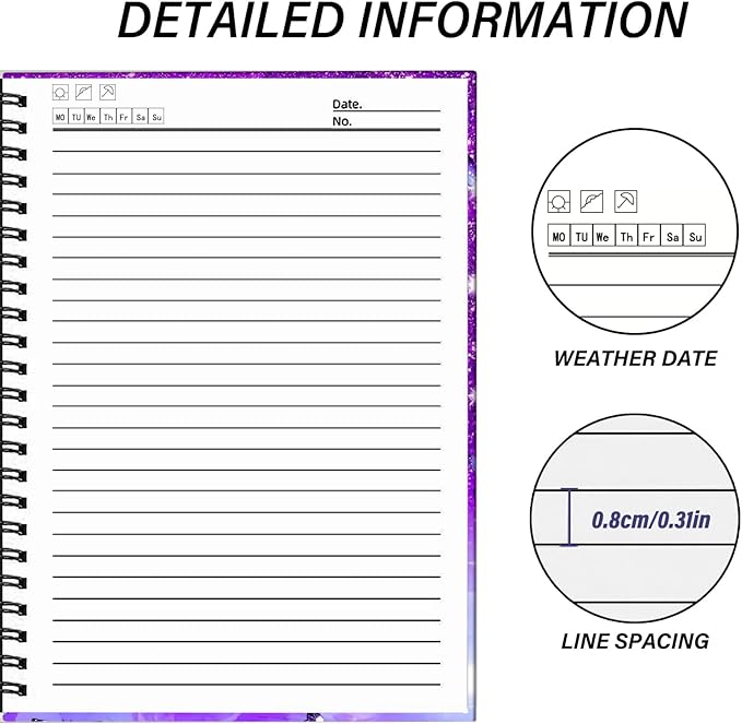Spiral Notebook,Hardcover Journal Wide Ruled Spiral Notebook,A5 5.5 x 8.3 Inch,80GSM Thick Paper 60 Sheets 120 Pages for Girls Women School Office Aesthetic Cute-Purple Butterfly
