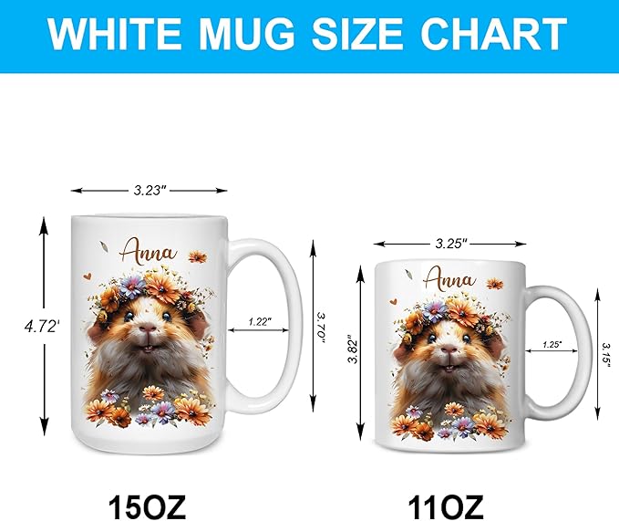 Hyturtle Personalized Cute Guinea Pig Coffee Mug - Custom Name Mug, Just A Girl Who Loves Pigs - Animal Lover's Gift, 11oz - 15oz