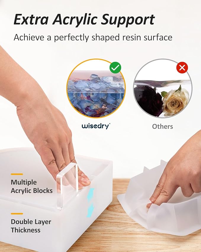wisedry 3-Inch Extra Deep Silicone Resin Mold for Epoxy, Resin Casting Mold with Acrylic Support, Large Epoxy Mold for Dried Flower Preservation, Insects, Home Decors, DIY Art (8 x 7 inch)