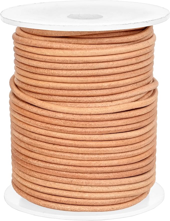 GENIQUE Real/Genuine Round Leather String Cord for Necklace, Bracelets, Jewellery, Braiding (1.5mm, Natural Distressed)