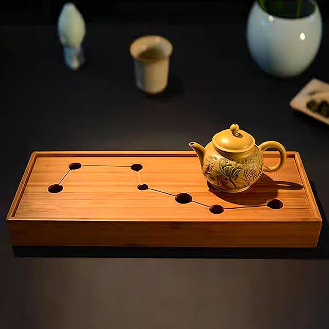 Bamboo Tea Tray Janpanese Table Box with Water Storage Drainage Chinese Gongfu Tea Table 11.9 * 4.9 * 1.4" Mini Kungfu Tea Serving Tray for House Home Office