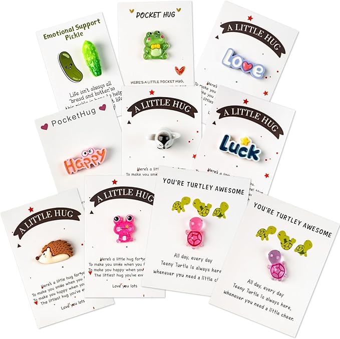 Pocket Hug 10 Sets, DIY Cute Mini Encouragement Gifts with Cute Resin Tokens Inspirational Thinking of You Keepsake Long Distance Friendship Appreciation Gifts for Friends Family Coworkers